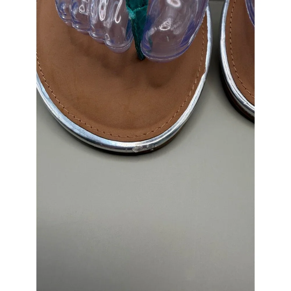 Sam & Libby Turquoise Teal Silver T-Strap Flat Sandals Size 9